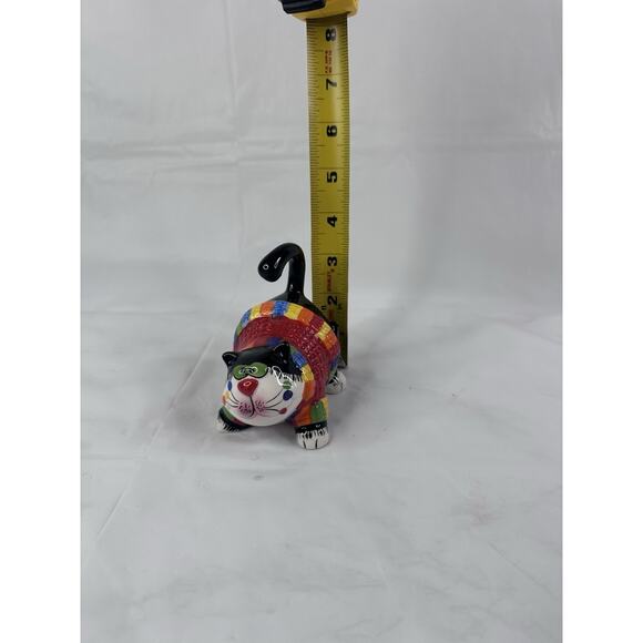 Amy Lacombe Ceramic Black Tuxedo Fat Cat Whimsical Rainbow Sweater Cat Lady - Picture 9 of 9